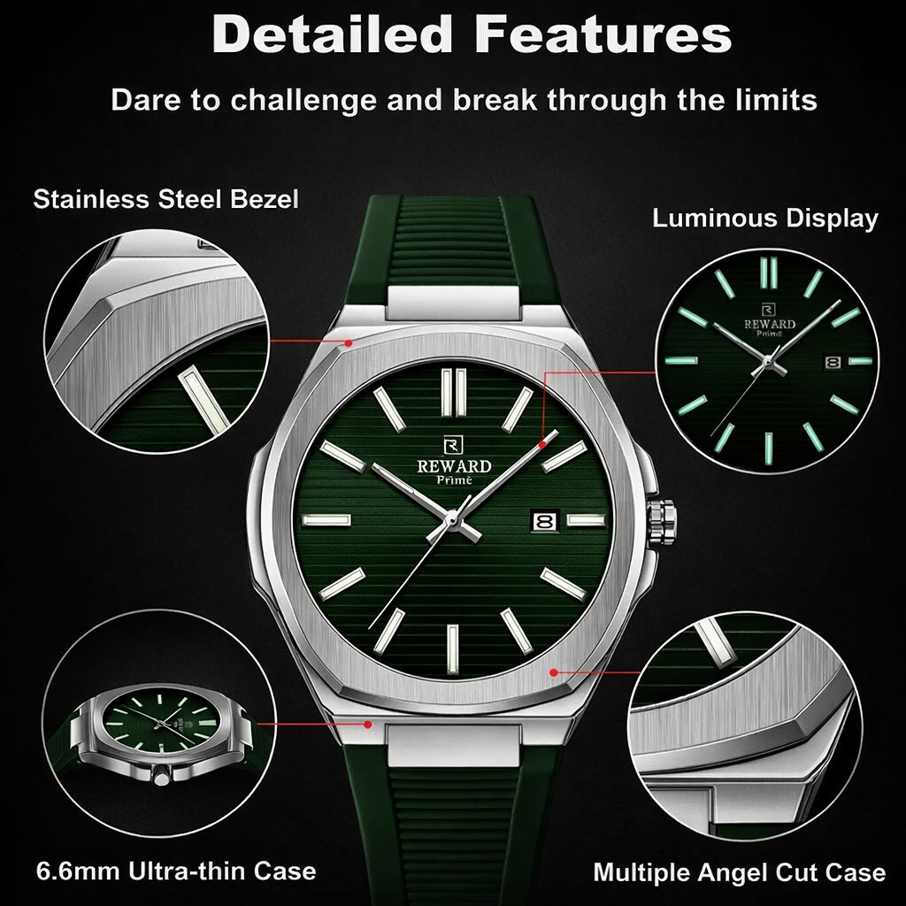 Reward Men’s Quartz Sports Watch, Waterproof, Silicone Strap