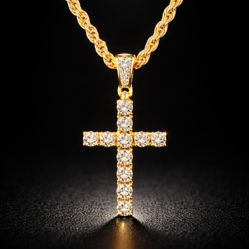 Iced Out Крест с Tennis Chain — Hip Hop Bling