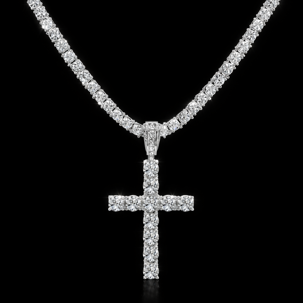 Iced Out Крест с Tennis Chain — Hip Hop Bling