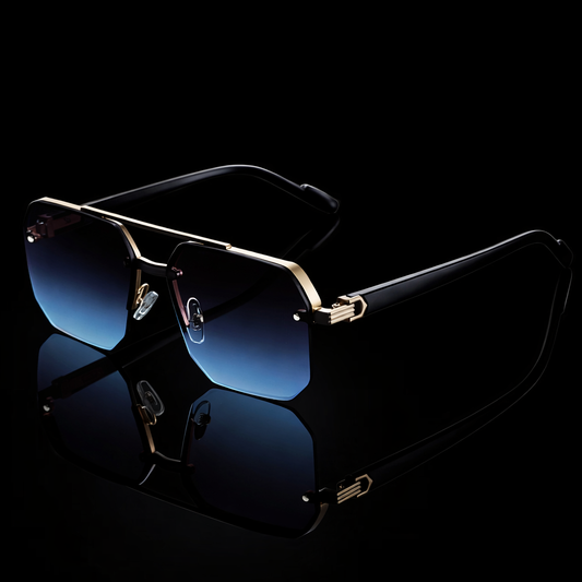 Men’s Vintage Pilot Sunglasses UV400 – Flat Top Semi Rimless Classic Shades