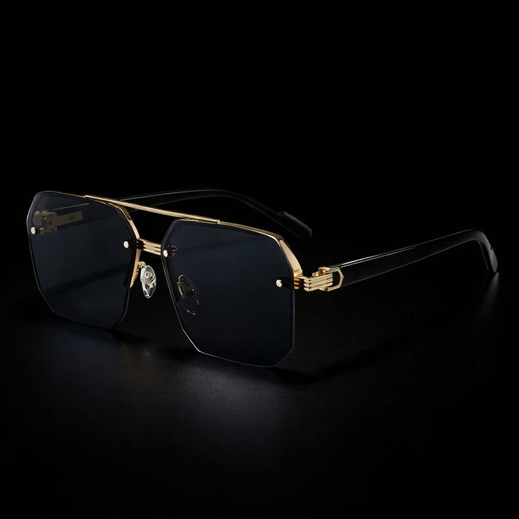 Men’s Vintage Pilot Sunglasses UV400 – Flat Top Semi Rimless Classic Shades