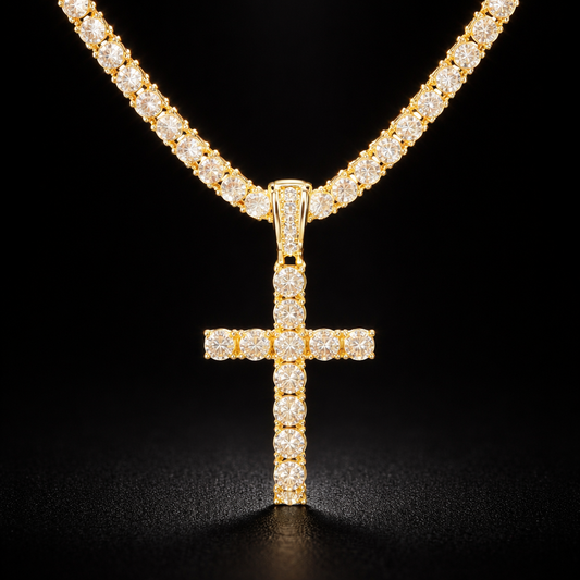 Iced Out Крест с Tennis Chain — Hip Hop Bling